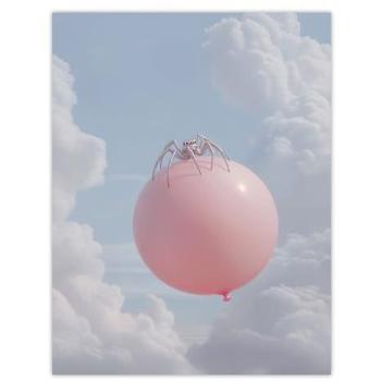 Whimsical Spider in Flight on Pink Balloon – 24×32 Poster Print
