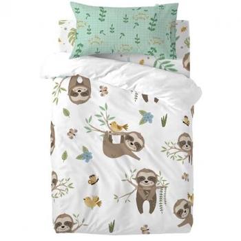 Happyfriday Happy Sloth Juego nórdico Cuna 2 Piezas Multicolor, 100x120 cm (Cuna), 100% Algodón, Calidad de 150