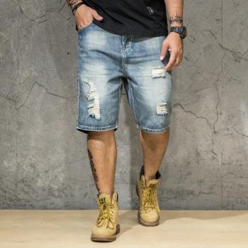 Shorts denim ample déchiré Été Hommes Bleutés 46