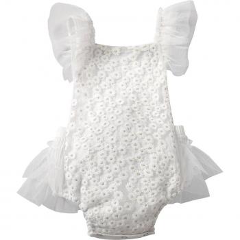 Bébé fleurie : barboteuse en maille avec manches à volants