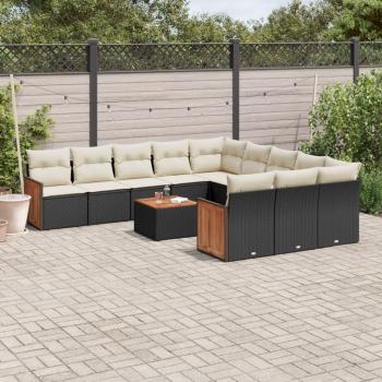 VidaXL Black Poly Rattan 12-Piece Garden Sofa Set with Cushions