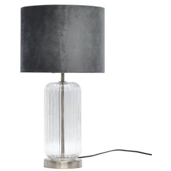 Vintage Whisper Walpole Table Lamp – 49cm Clear Fluted Glass, Brushed Chrome Base, Grey Velvet Shade (Silver)