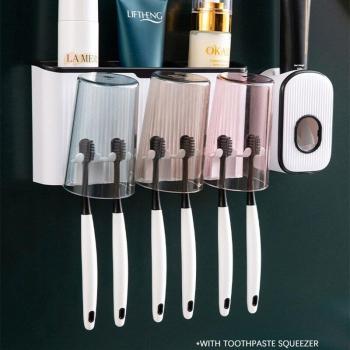 Bathroom Storage Rack with Toothbrush Holder and Dispenser