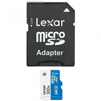 Lexar 64 GB 300X MicroSDXC UHS‑I Card + USB Adapter