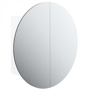 Compact White Bathroom Cabinet with Round Mirror & LED