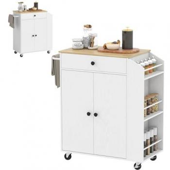 Homcom 3‑Tier Spice Rack Kitchen Island with Integrated Towel Cart (White)