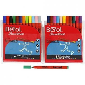 Berol 24 Assorted Colour Broad Fibre Tipped Pens, 1.7mm