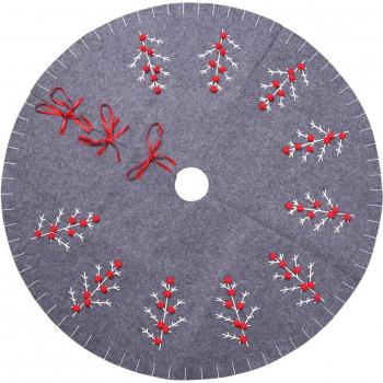 Red Embellished Gray Non-Woven Fabric Christmas Tree Skirt 120cm