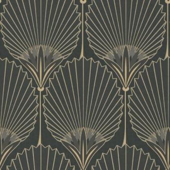 Grandeco Vliestapete Muster Art Deco Fächer A54901 Schwarz Grau Gold