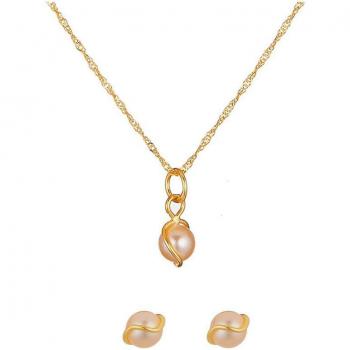 Set Elegancia Dorada con Perla Rosa de Francia