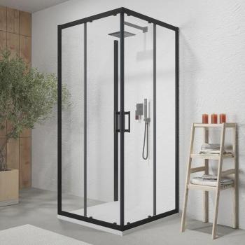 Box Doccia 3 Lati 80x100x80 cm – Reversibile, Doppia Anta Scorrevole, Vetro Trasparente 6 mm – Nero Opaco –
