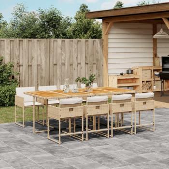 9-Piece Beige Poly Rattan Outdoor Dining Set with Cushions