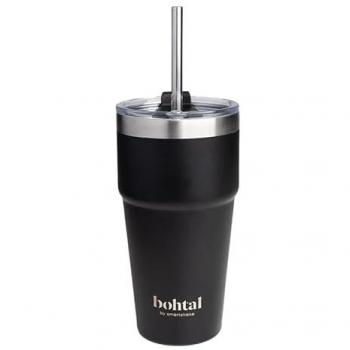 HydroMate Bohtal 600 mL Double‑Wall Thermos, Straw Feature (Black)