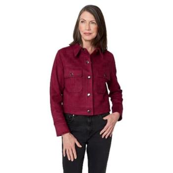 Izabel London Women's Cropped Suede Jacket (Burgundy) – Size 10