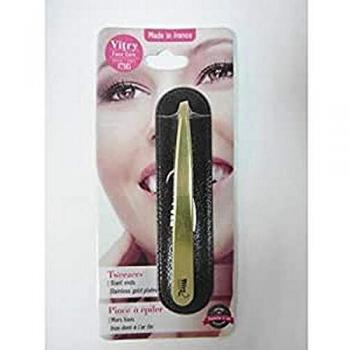 Pince à epiler professionnelle en acier inoxydable biaisée dorée Vitry