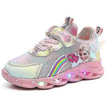 Chaussures LED Casual Elsa Princesse Print Outdoor Kids Light-Up Antidérapantes Printemps Hiver Purple 27 Ensemencement 16,8 cm