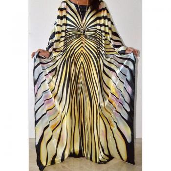 Tenue de soirée à rayures pour femmes, robe ample, manches chauve-souris, taille libre, 5 couleurs