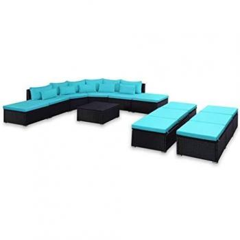 VidaXL Set lounge da giardino 9 pezzi con cuscini in polirattan blu