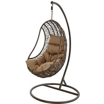 VERDELOOK Sospensione Rattan Poltrona con Cuscino, Beige, 105x105 cm, Altezza 186 cm