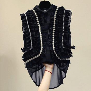 Blouse Décontractée en Chiffon avec Volants et Boutons en Perle pour Femme