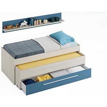 Dmora Letto a Casello con Cassettone e Mensola – Design in Azzurro e Legno