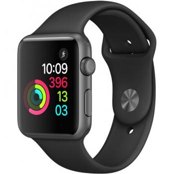 Apple Watch Series 1 (2016) – 42 mm, GPS, Aluminium, Space Grau, Sport‑Armband schwarz