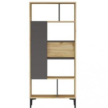 Kanak Libreria Moderna con 7 Scomparti Aperti e 1 Vano, Truciolato PVC Rovere Chiaro e Grigio Scuro, Dimensioni 163,5x72x25 cm