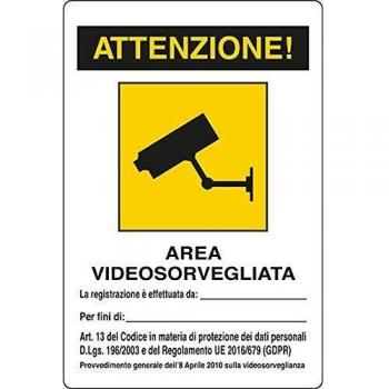 Cartello Alluminio cm 20x30 Area Videosorvegliata
