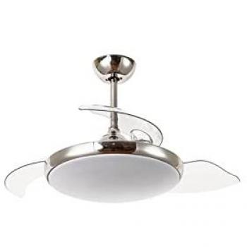 Ventilador de Techo Siroco 36W LED, Motor DC Silencioso, Aspas Retráctiles Transparentes – Niquel Satinado (Pequeño)