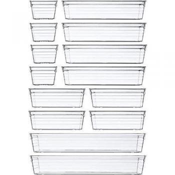 14-Drawer Organizer in Clear Plastic for Cosmetics and Utensils