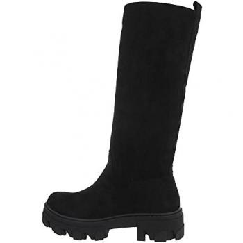 Ital-Design Damen Plateaustiefel Schwarz Kunstleder