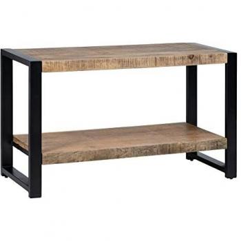 Natur-Mango Beistelltisch – 100 × 40 × 60 cm, schwarz aus Holz und Eisen
