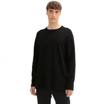 Tom Tailor Denim Herren Langarmshirt, bequem geschnitten, schwarz, L