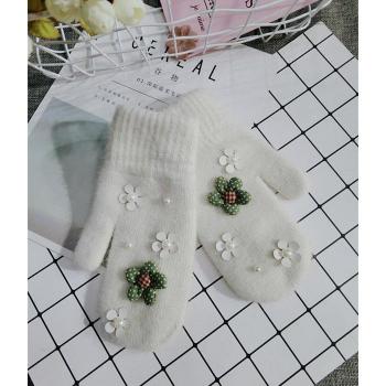 Koreanische gestrickte Handschuhe aus Wolle für Kinder in Grau