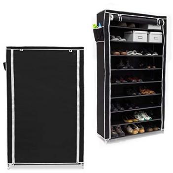 Range‑chaussures Valentin – Meubles à deux unités, housse en tissu, étagère armoire, 10 étages, 161 × 88 × 30 cm, noir