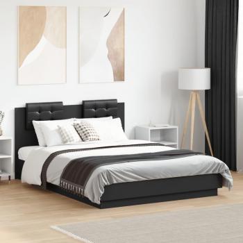 Stilvolles Bettgestell mit Kopfteil und LED Schwarz 120x190 cm