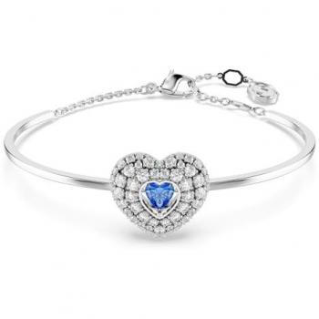 Bracelet jonc Hyperbola en métal rhodié avec cœur bleu et cristaux Swarovski pour femme
