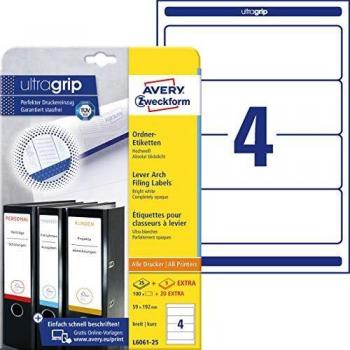 Avery L6061-25 Lever Arch File Labels 59 x 192 mm White 120 Labels Permanent Adhesive