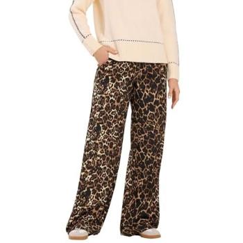 Brown Tall Leopard Wide‑Leg Pants for Women – 14XL