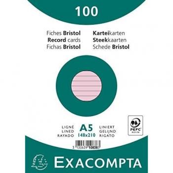 Fiches bristol A5 Exacompta ligné rose