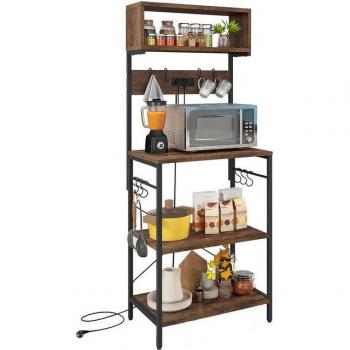 COSTWAY Küchenständer mit Open Shelf Design, 10 Aufhängungen und Stromanschluss