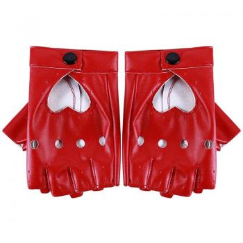 Women's Leather Love‑Heart Multicolor Mitts (Red/Black/White)