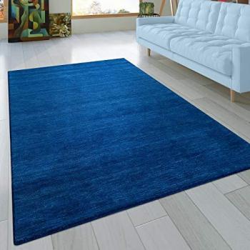 Tapis salon uni bleu, dimensions 80 × 150 cm, finition naturelle