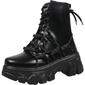Rimocy Women's Cross Strap Chunky Heels Ankle Boots