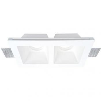 Support Plafonnier Double GU10 LED Carré Blanc 215x118mm