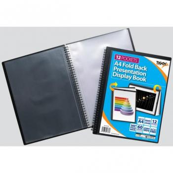 Tiger A4 Fold Back Display Book 12 Pocket Black