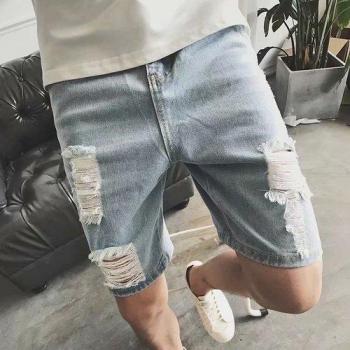 Knee-Length Blue Denim Trousers for Men