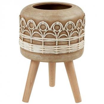 Cyrtomium Boho Tall Planter with Wooden Stand