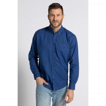 Camicia in misto lino blu uomo taglia L maniche lunghe colletto button-down JP1880