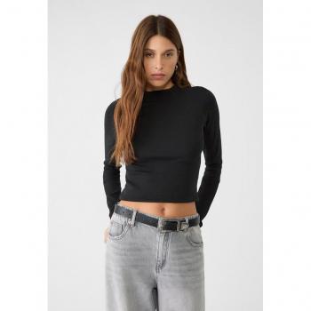 XL Black Ribbed Mockneck Top – Stradivarius Collection